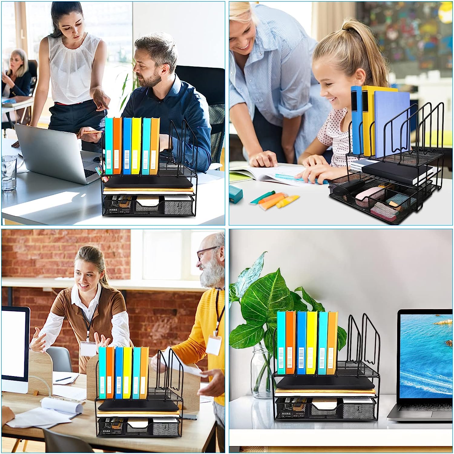 Desk File Organizer with Drawer Anyyuk Office Supplies Organizer with Double Tray and 5 Upright File Folder Holders Sections Desktop Organizer for Workspace Home Office School, Black - Image 6